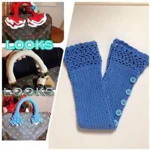 Blue crochet handle cover for handbags
